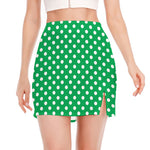 Green And White Polka Dot Pattern Print Side Slit Mini Skirt