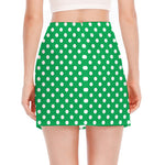 Green And White Polka Dot Pattern Print Side Slit Mini Skirt