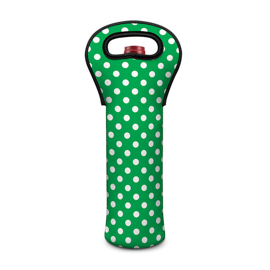 Green And White Polka Dot Pattern Print Single Neoprene Wine Tote