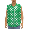 Green And White Polka Dot Pattern Print Sleeveless Baseball Jersey