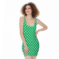 Green And White Polka Dot Pattern Print Sleeveless Bodycon Dress