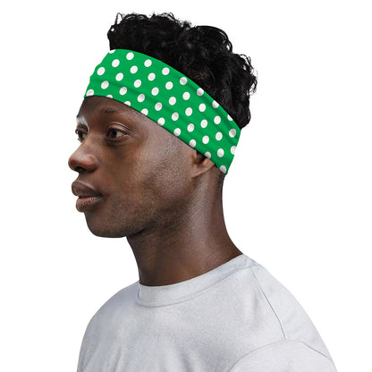 Green And White Polka Dot Pattern Print Sports Headband