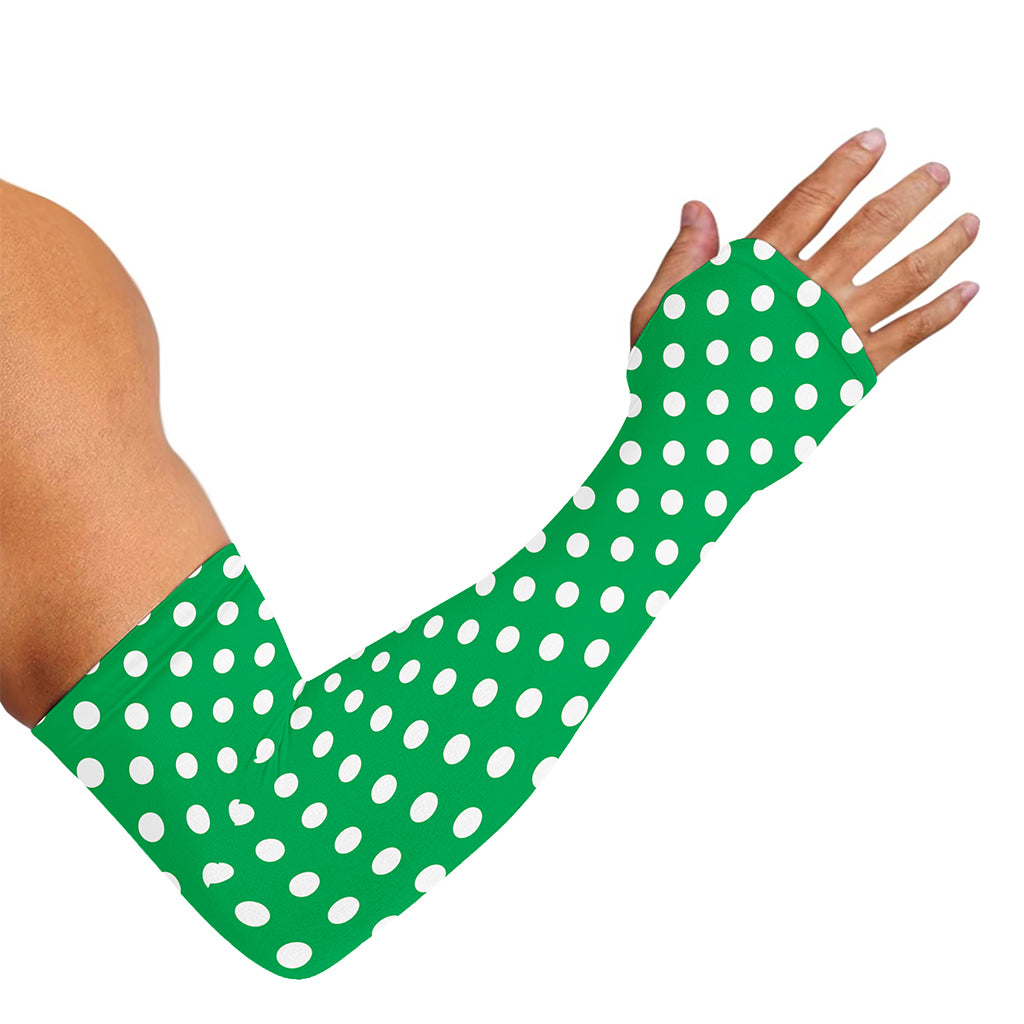 Green And White Polka Dot Pattern Print Sun Protection Arm Sleeves
