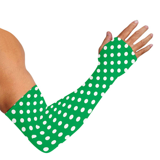 Green And White Polka Dot Pattern Print Sun Protection Arm Sleeves