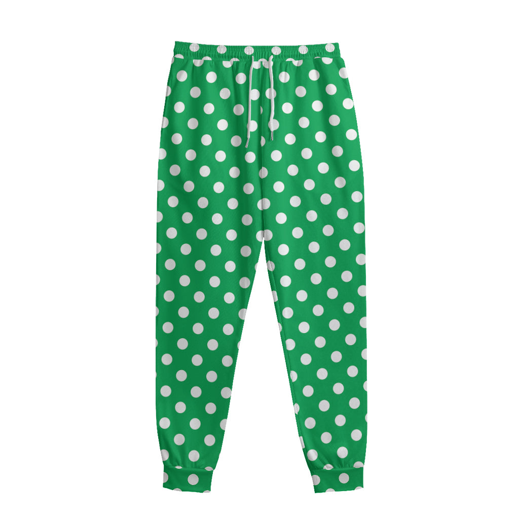 Green And White Polka Dot Pattern Print Sweatpants