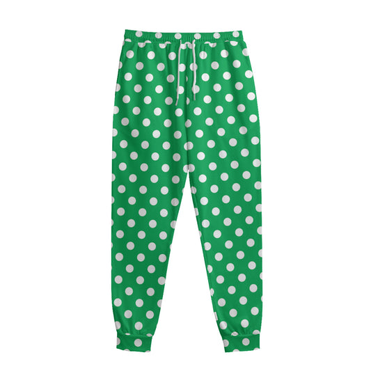 Green And White Polka Dot Pattern Print Sweatpants