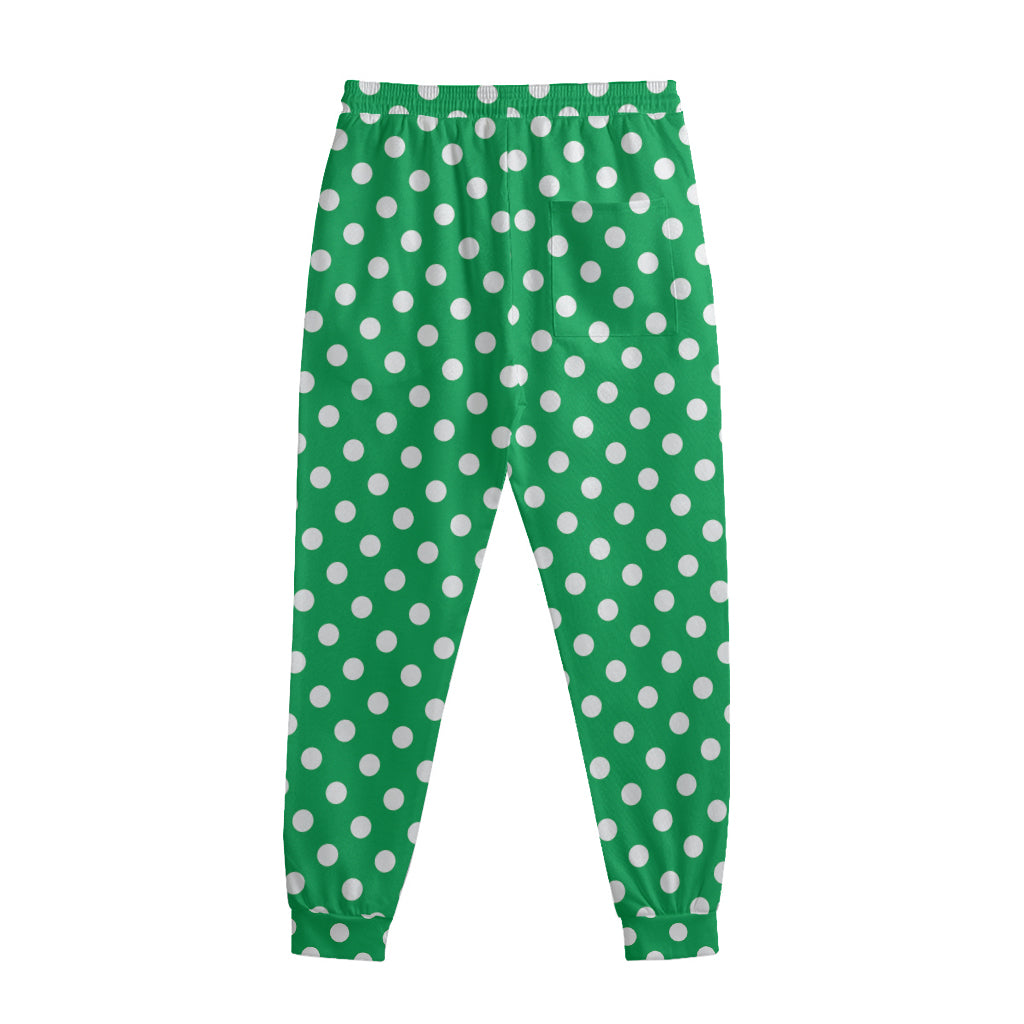 Green And White Polka Dot Pattern Print Sweatpants