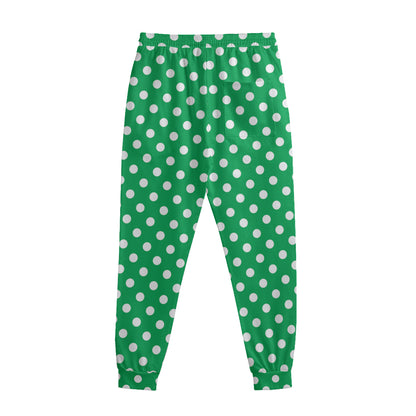 Green And White Polka Dot Pattern Print Sweatpants