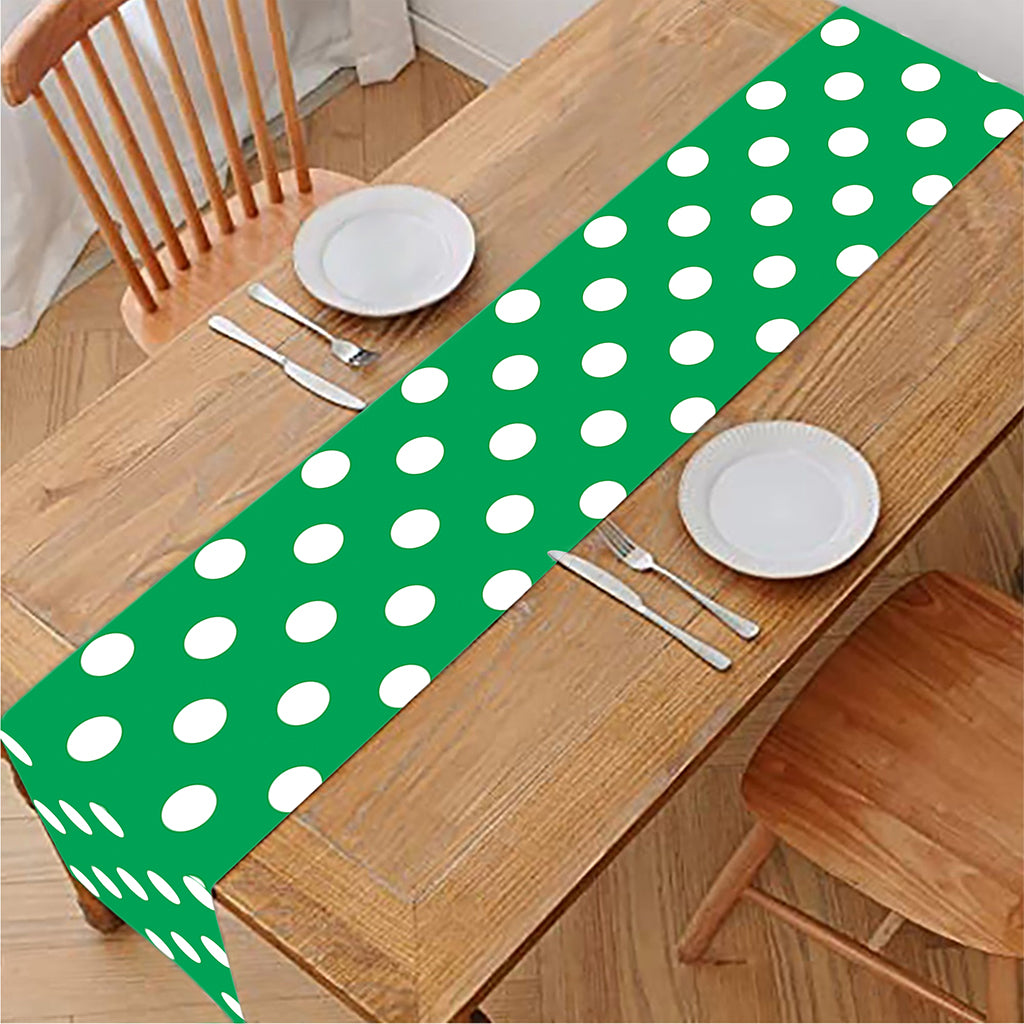 Green And White Polka Dot Pattern Print Table Runner
