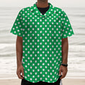 Green And White Polka Dot Pattern Print Textured Short Sleeve Shirt