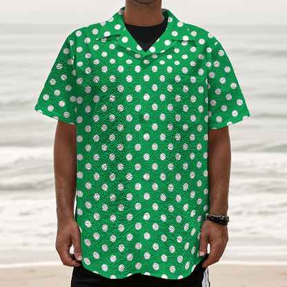 Green And White Polka Dot Pattern Print Textured Short Sleeve Shirt