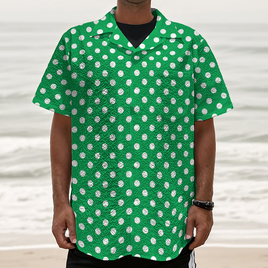 Green And White Polka Dot Pattern Print Textured Short Sleeve Shirt