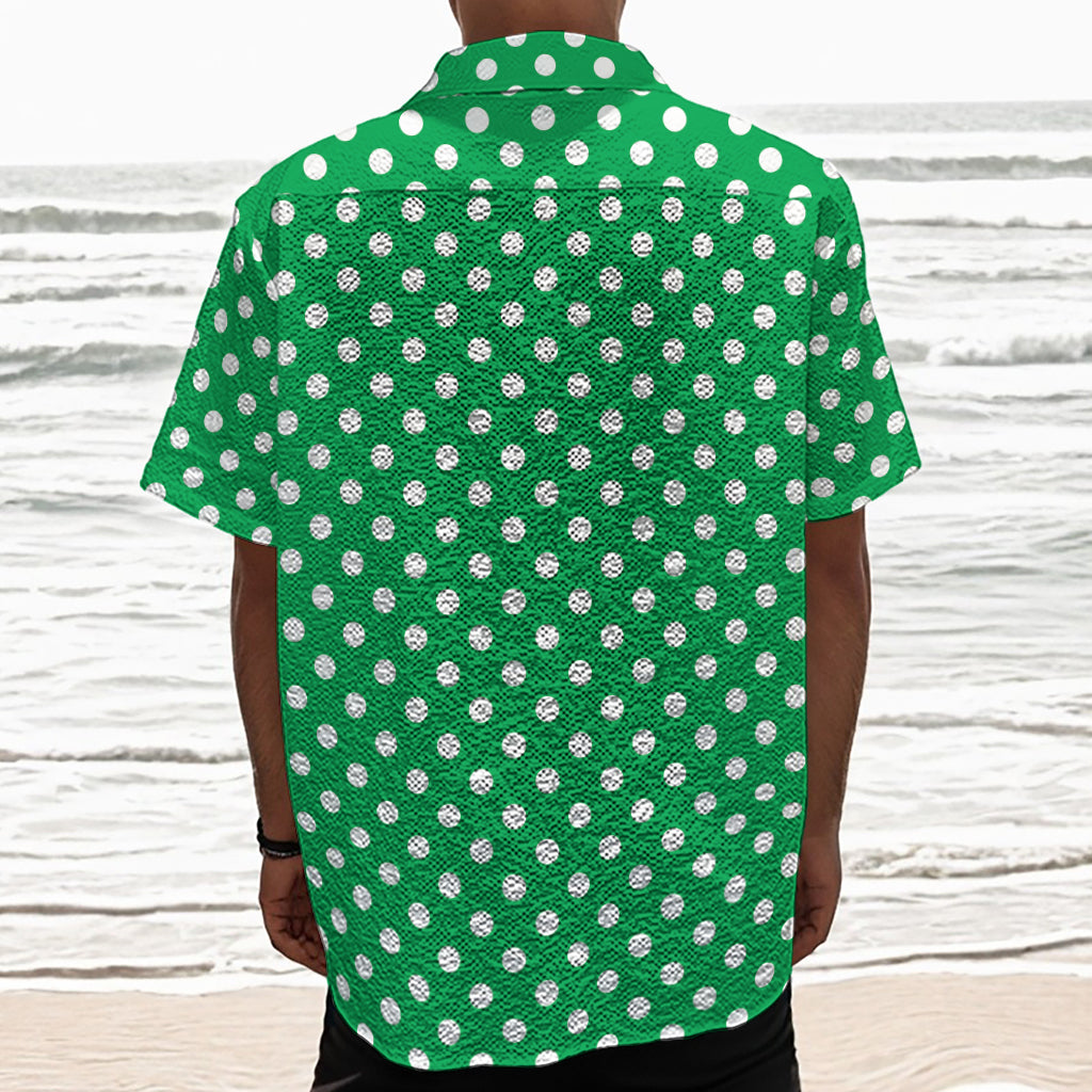 Green And White Polka Dot Pattern Print Textured Short Sleeve Shirt