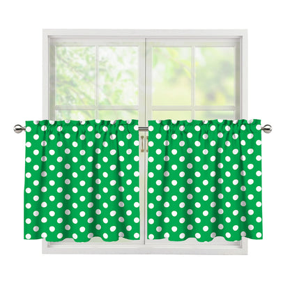 Green And White Polka Dot Pattern Print Tier Curtains