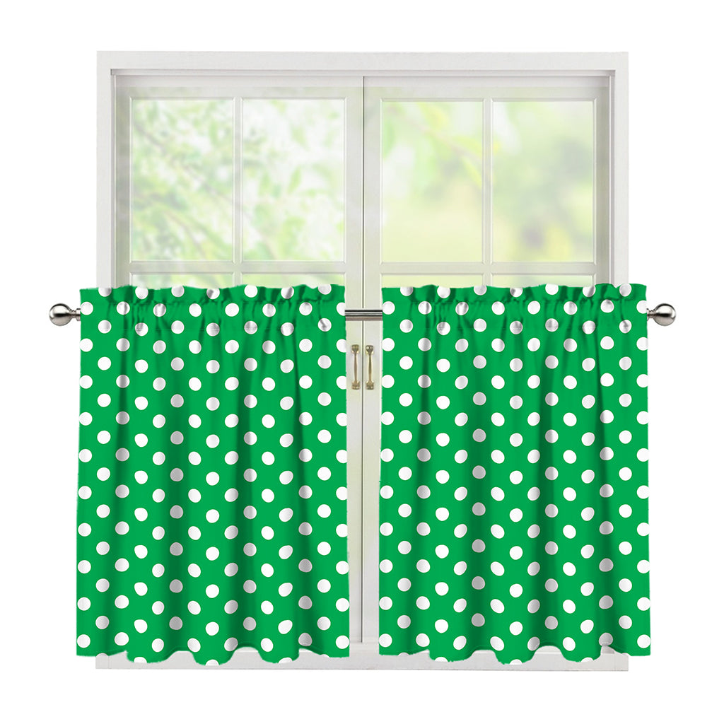 Green And White Polka Dot Pattern Print Tier Curtains