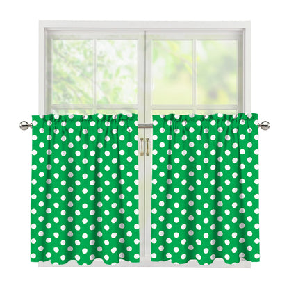 Green And White Polka Dot Pattern Print Tier Curtains