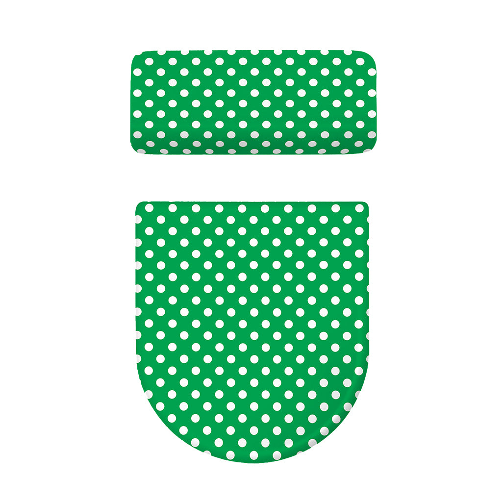 Green And White Polka Dot Pattern Print Toilet Lid And Tank Cover Set
