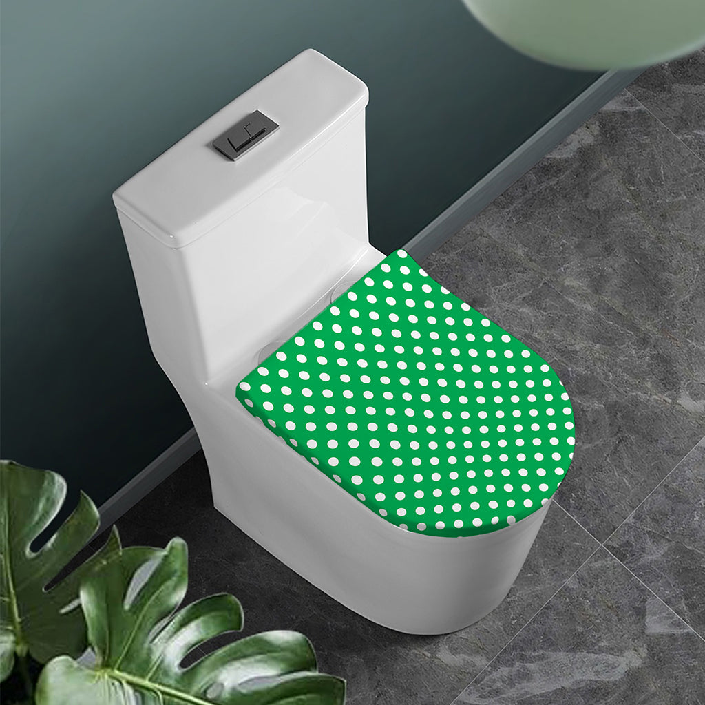 Green And White Polka Dot Pattern Print Toilet Lid Cover