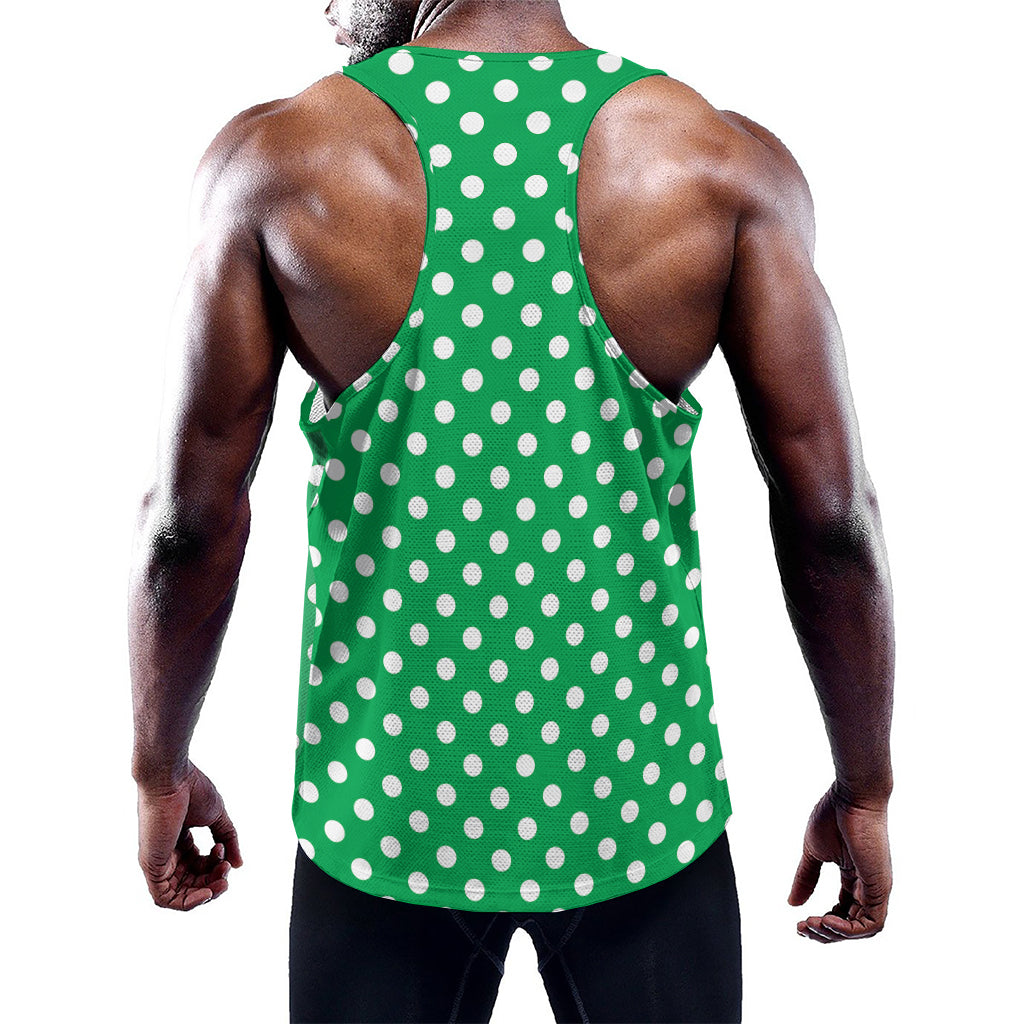 Green And White Polka Dot Pattern Print Training Tank Top