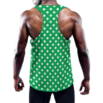 Green And White Polka Dot Pattern Print Training Tank Top