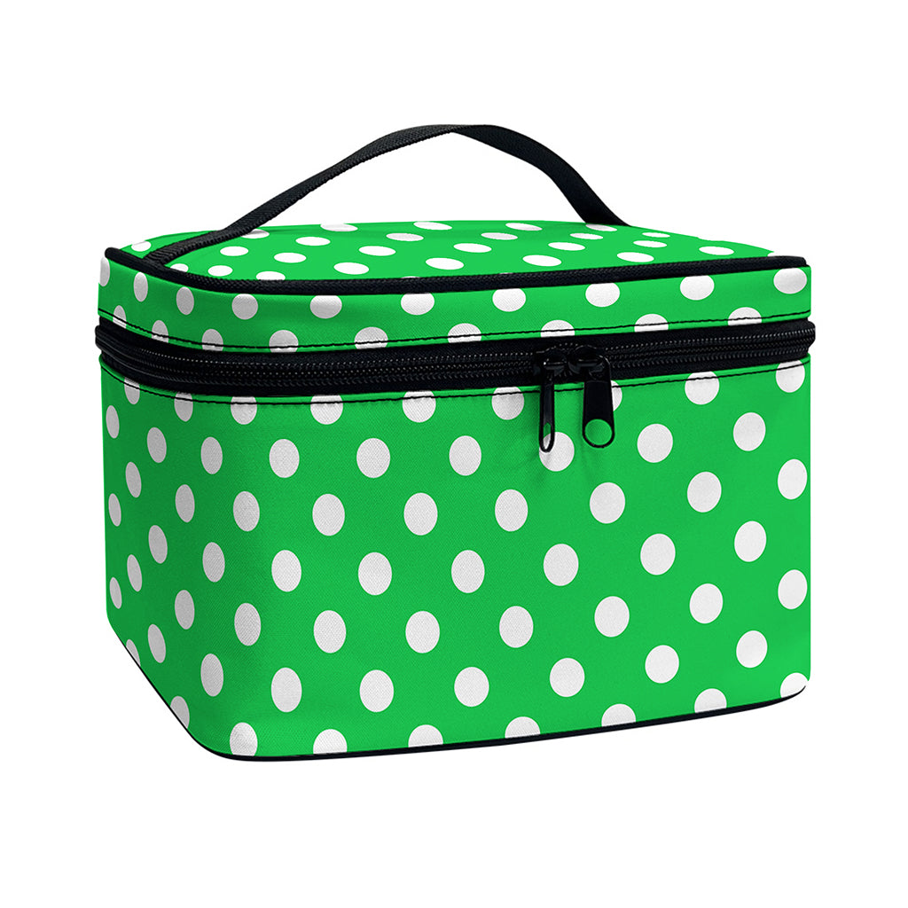 Green And White Polka Dot Pattern Print Travel Makeup Bag
