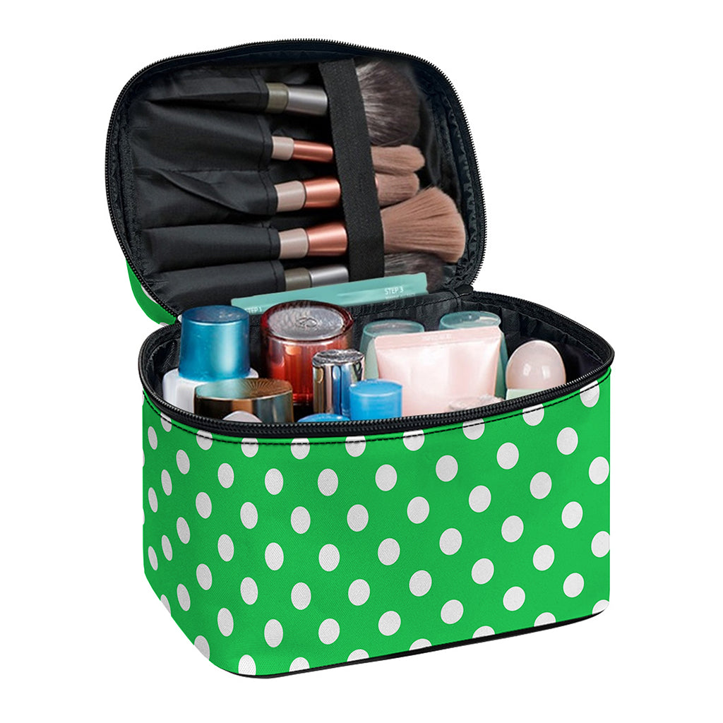 Green And White Polka Dot Pattern Print Travel Makeup Bag
