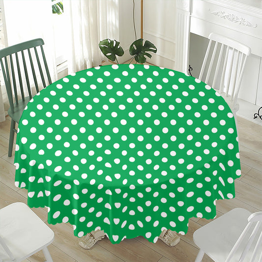 Green And White Polka Dot Pattern Print Waterproof Round Tablecloth