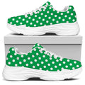Green And White Polka Dot Pattern Print White Chunky Shoes