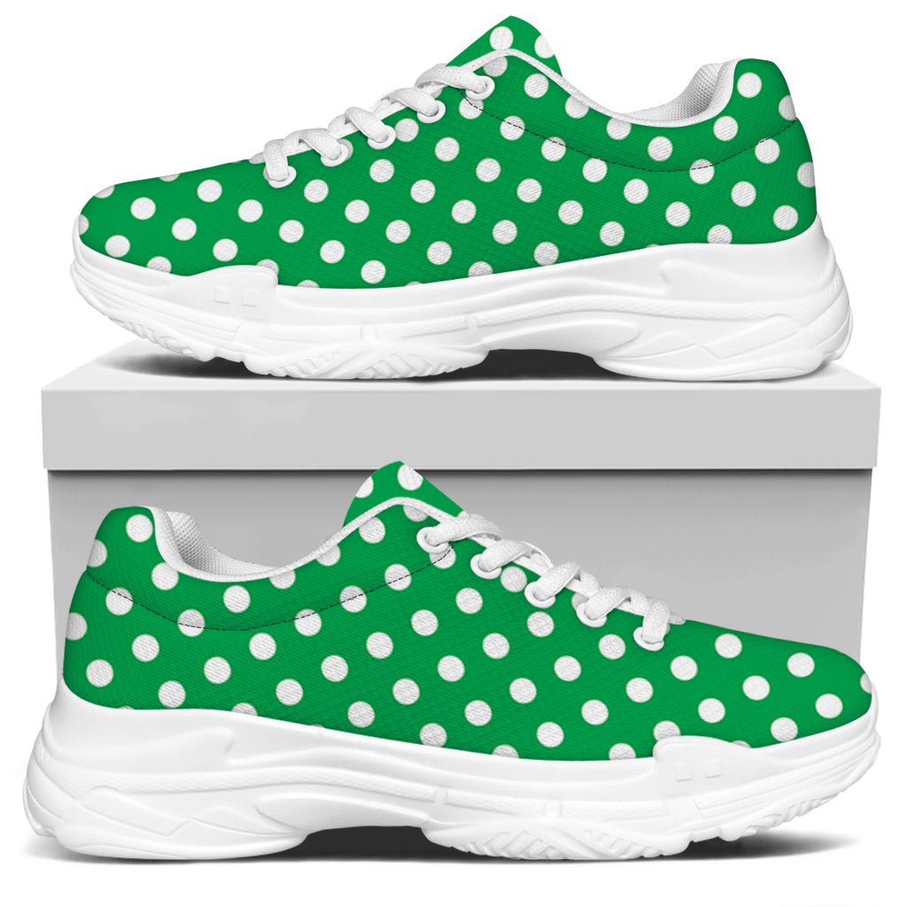 Green And White Polka Dot Pattern Print White Chunky Shoes