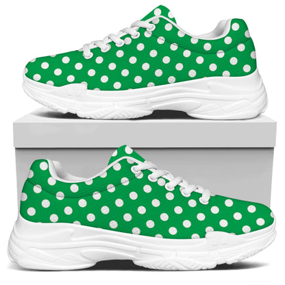 Green And White Polka Dot Pattern Print White Chunky Shoes