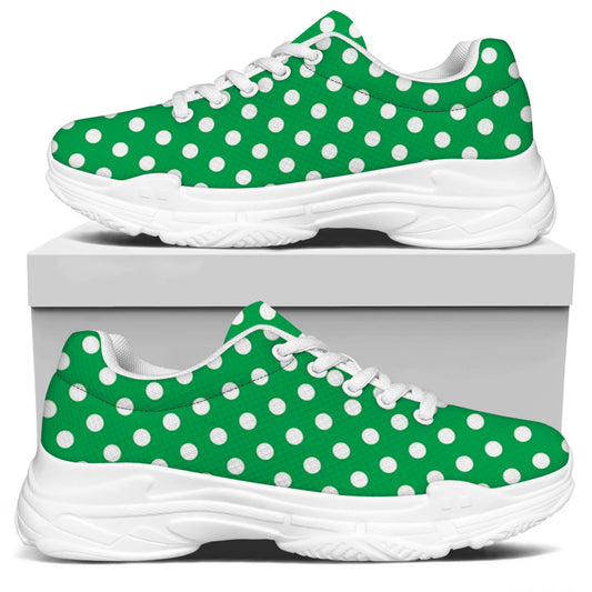 Green And White Polka Dot Pattern Print White Chunky Shoes