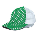 Green And White Polka Dot Pattern Print White Mesh Trucker Cap