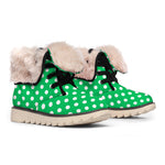 Green And White Polka Dot Pattern Print Winter Boots