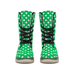 Green And White Polka Dot Pattern Print Winter Boots