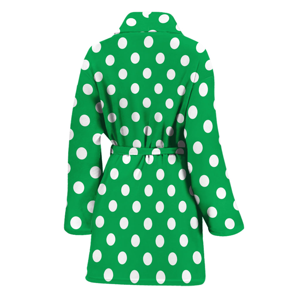 Green And White Polka Dot Pattern Print Women's Bathrobe