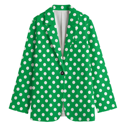 Green And White Polka Dot Pattern Print Women's Blazer
