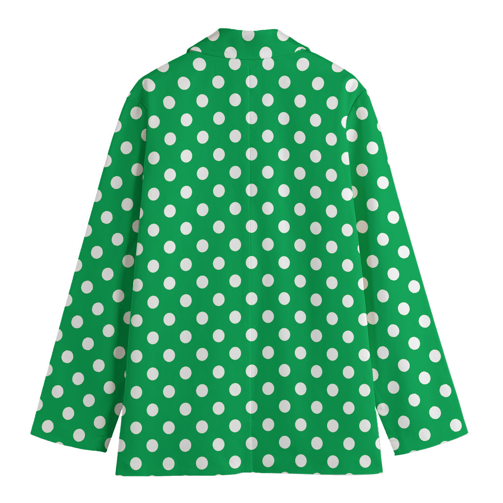 Green And White Polka Dot Pattern Print Women's Blazer