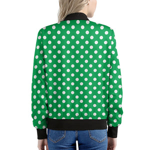 Green And White Polka Dot Pattern Print Women's Bomber Jacket
