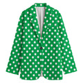 Green And White Polka Dot Pattern Print Women's Cotton Blazer