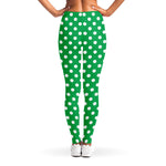 Green And White Polka Dot Pattern Print Women's Leggings