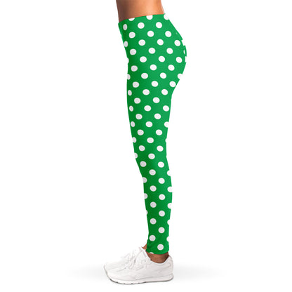Green And White Polka Dot Pattern Print Women's Leggings