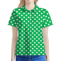 Green And White Polka Dot Pattern Print Women's Polo Shirt