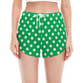 Green And White Polka Dot Pattern Print Women's Split Running Shorts