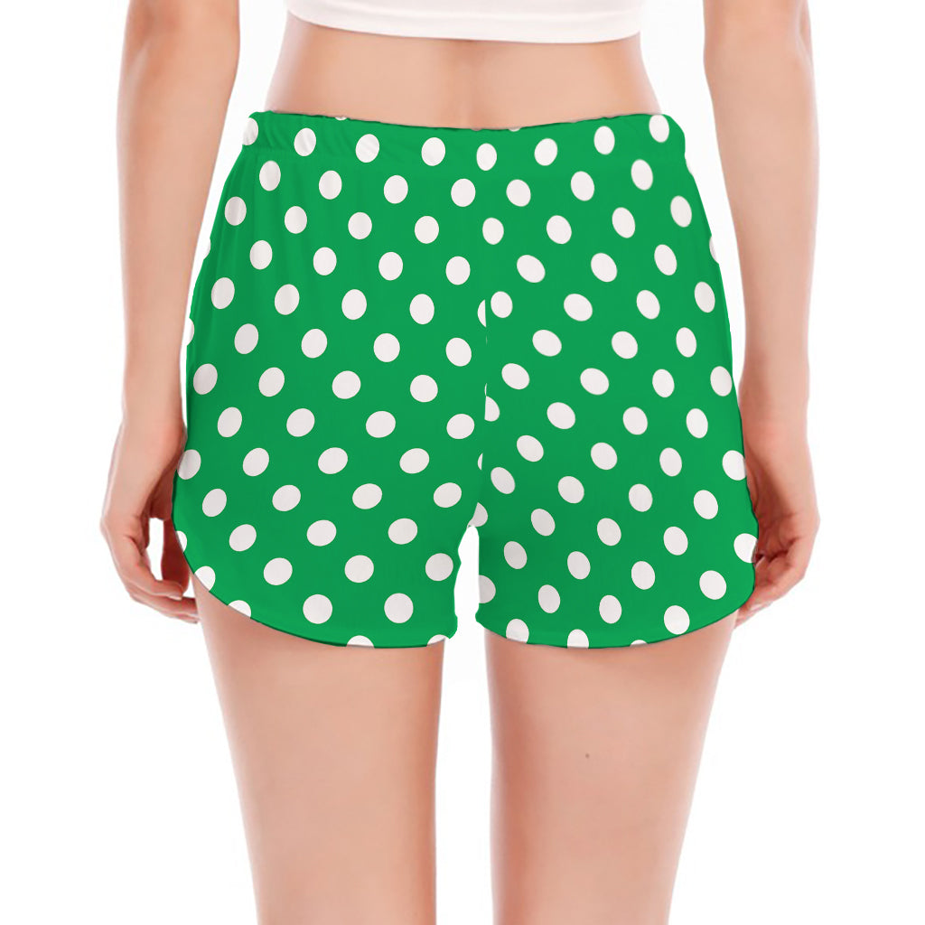 Green And White Polka Dot Pattern Print Women's Split Running Shorts