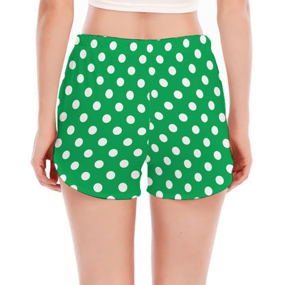 Green And White Polka Dot Pattern Print Women's Split Running Shorts