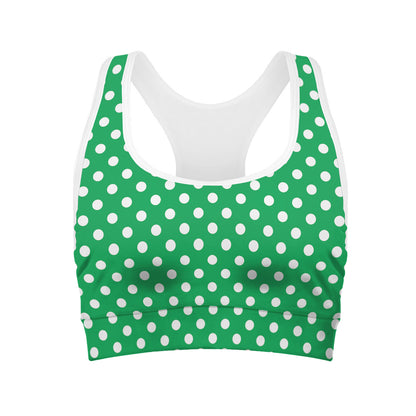 Green And White Polka Dot Pattern Print Women's Sports Bra
