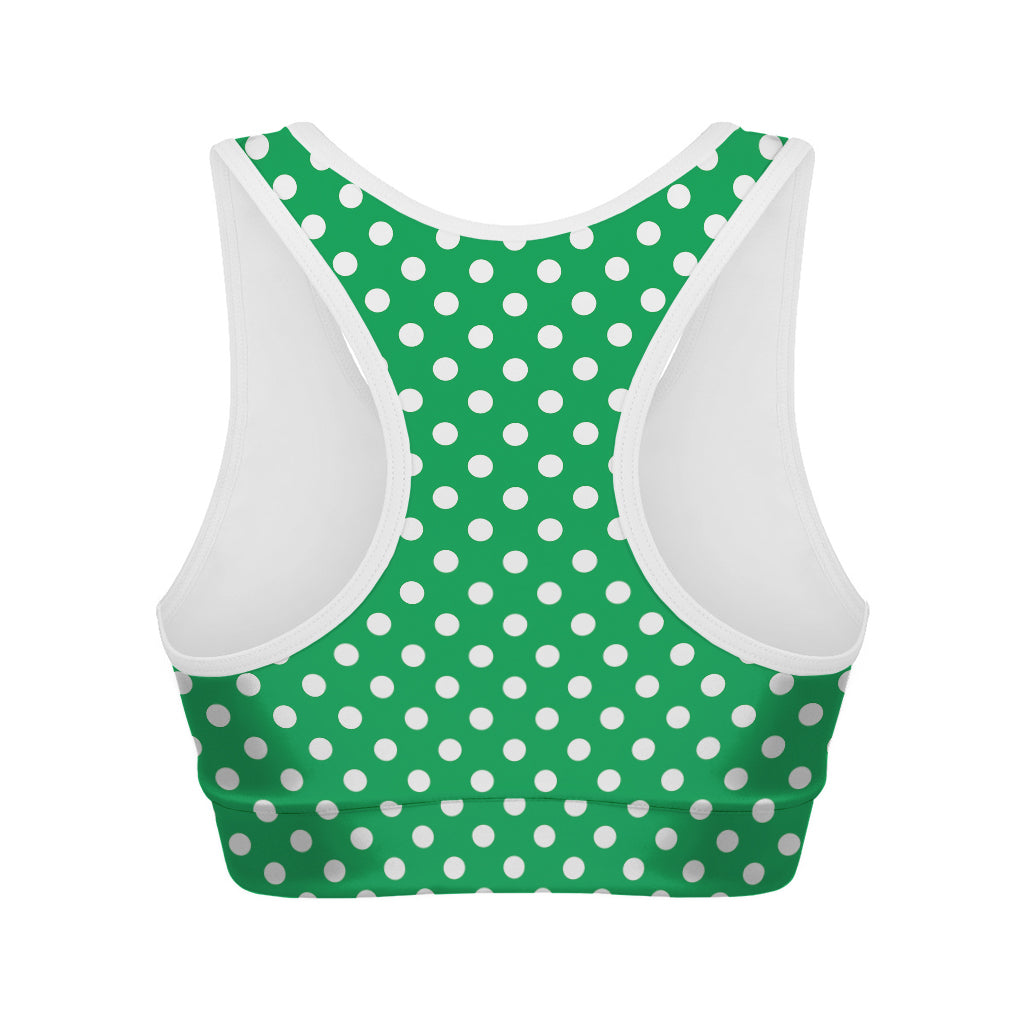 Green And White Polka Dot Pattern Print Women's Sports Bra