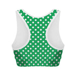 Green And White Polka Dot Pattern Print Women's Sports Bra