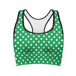Green And White Polka Dot Pattern Print Women's Sports Bra
