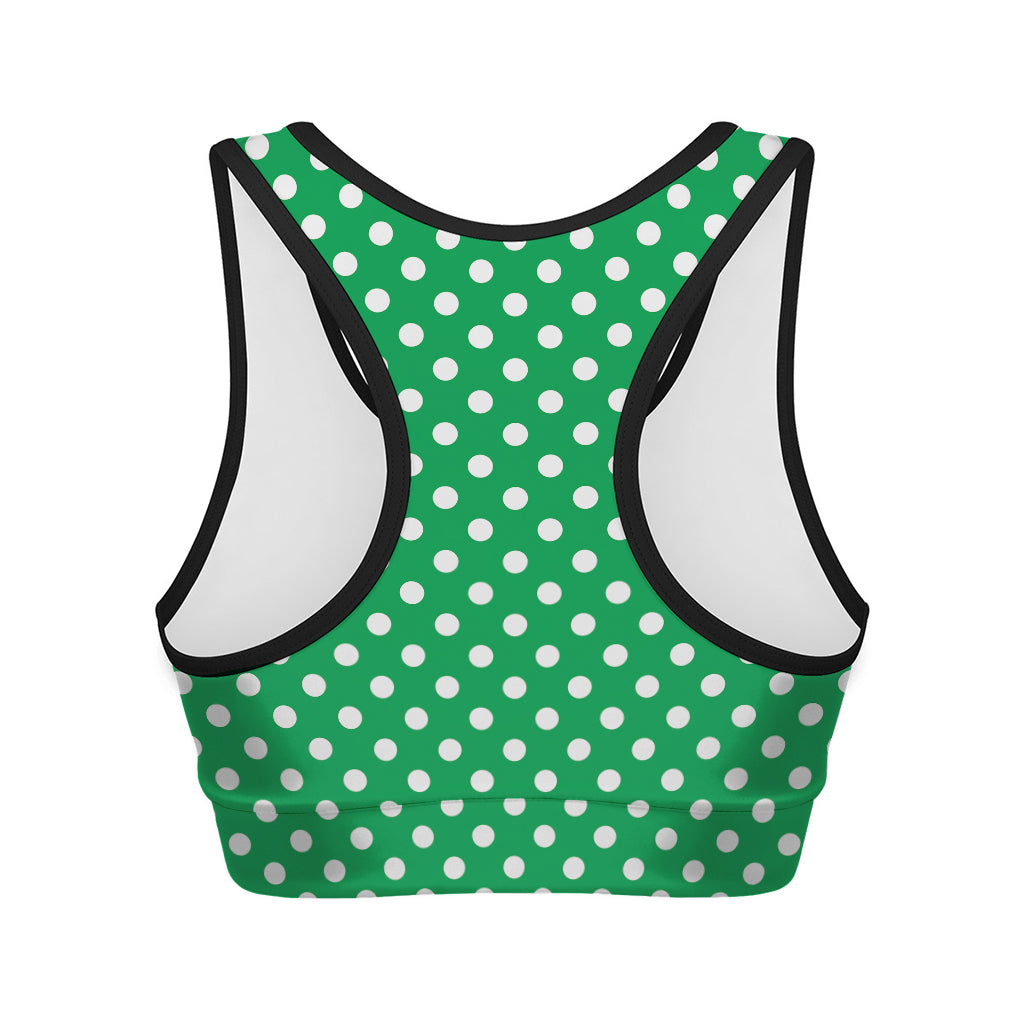 Green And White Polka Dot Pattern Print Women's Sports Bra